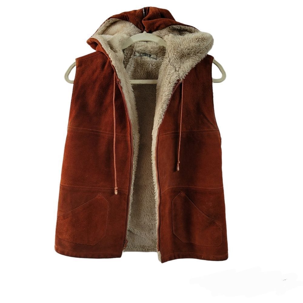 I.magnin vintage rust orange suede hooded vest women's sz 9